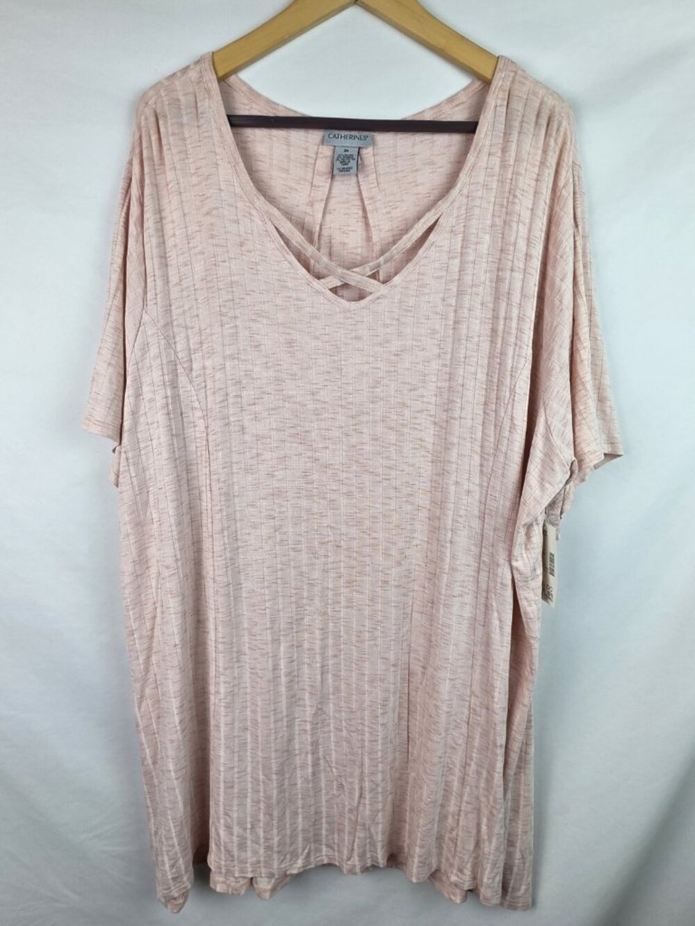 Catherines Womens Top Plus Size 3X Pink Ribbed Short Sleeve Blouse Shirt